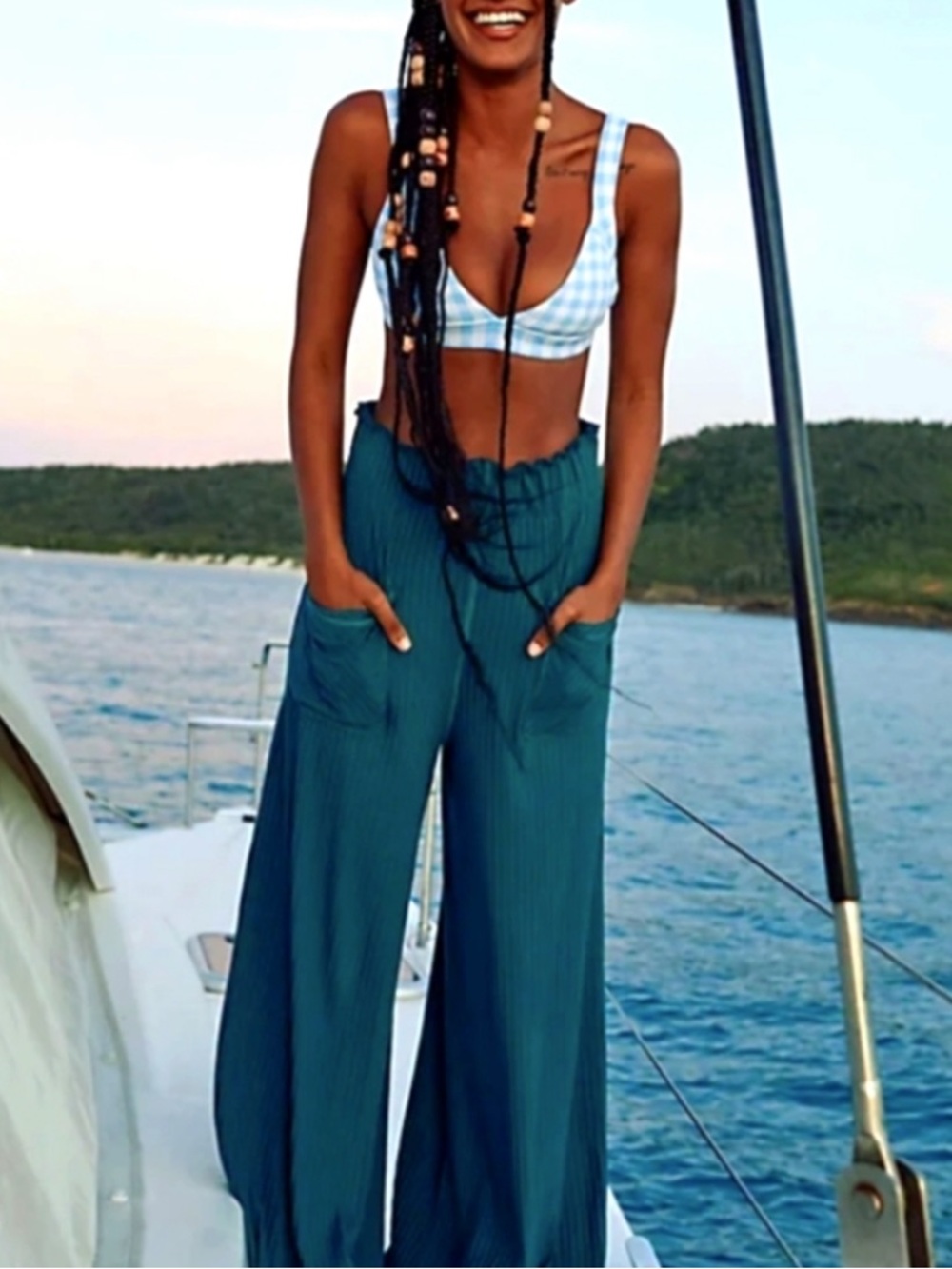 Free People Blissed Out Wide Leg Pants Women’s Small Teal Green Oversized Baggy